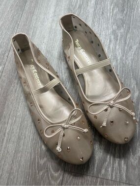 Juicy Couture Taupe Crystal-Studded Ballet Flats